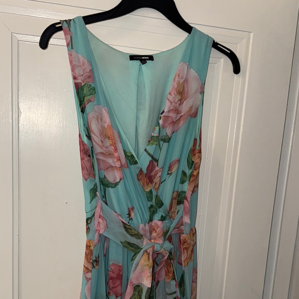 Fashion Nova Blue Sleeveless Plunge Maxi Dress